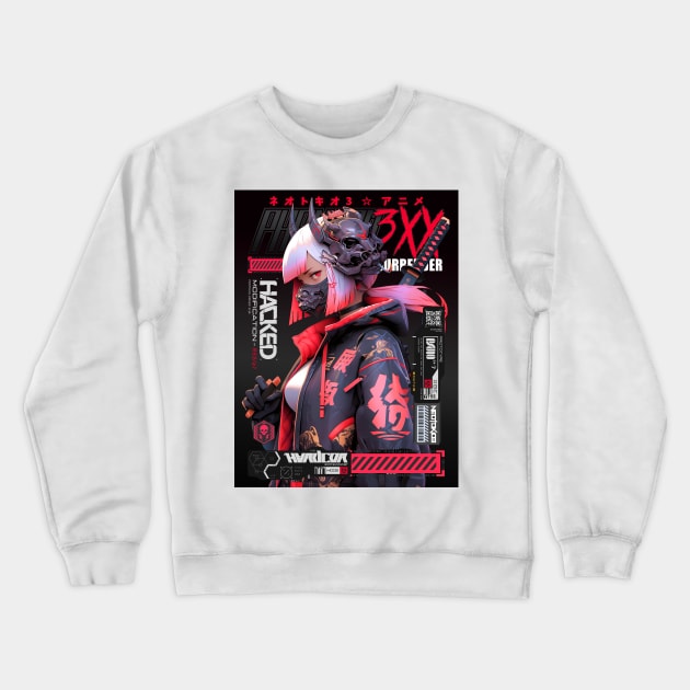 AKIBA DRIP - ⚫🟥⚫ ANTI IDOLS - CYBER SAMURAI - HACKER GIRL X1 ⚫🟥⚫ Crewneck Sweatshirt by Akiba Drip